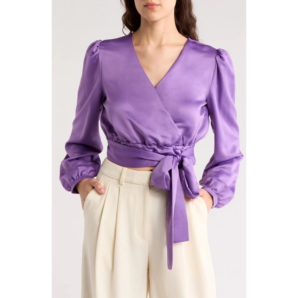 NWT!! Hugo Boss BOSS Banella Cropped Solid Purple Deep Viola Tie Waist Medium